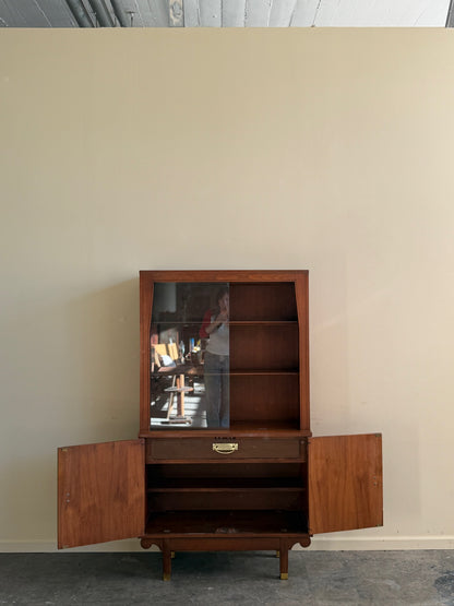 Hollywood Regency walnut display cabinet