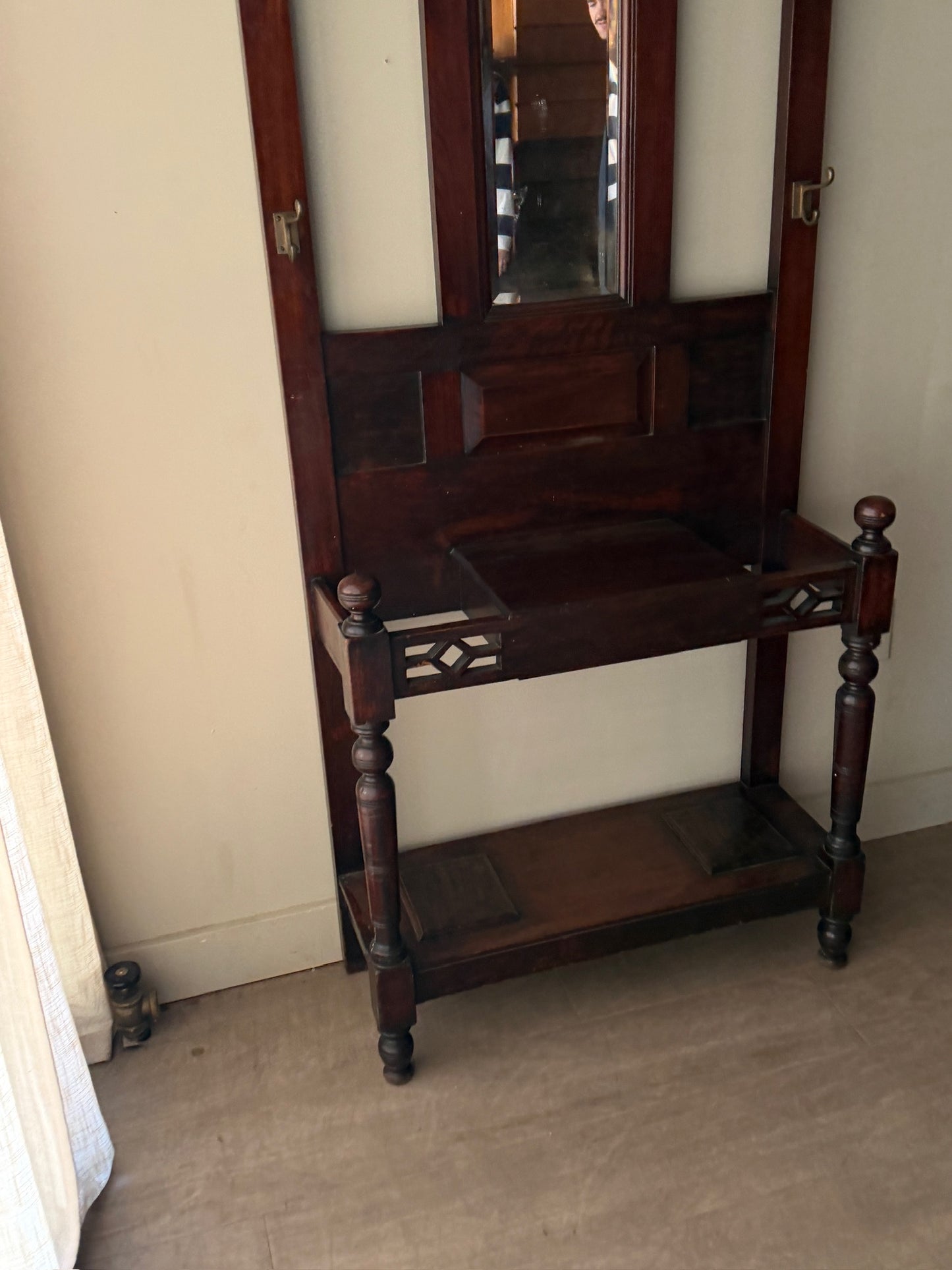 English early Victorian walnut hall tree