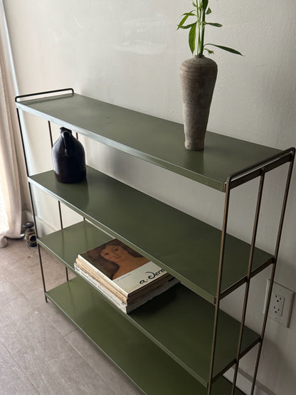 Green metal bookshelf
