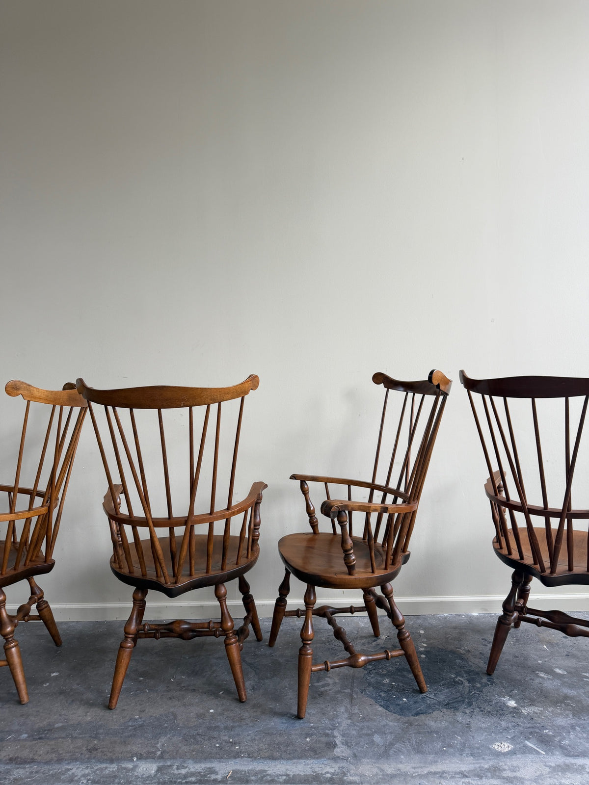 Nichols and Stone maple windsor armchairs. Sold individually.