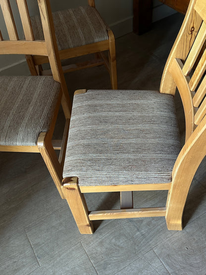 Danish upholstered pine dining chairs. Sets of 2.