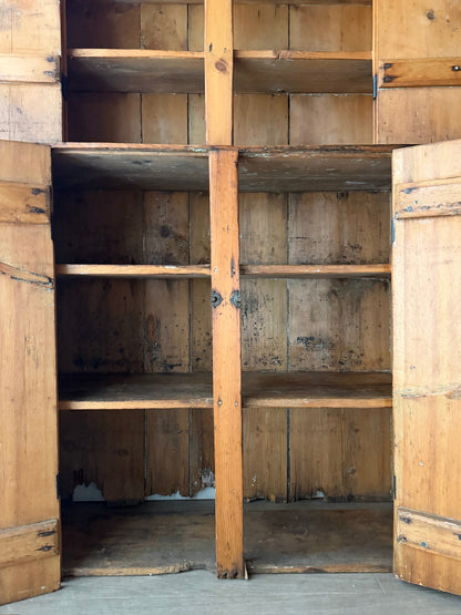 Pine one piece stepback cupboard