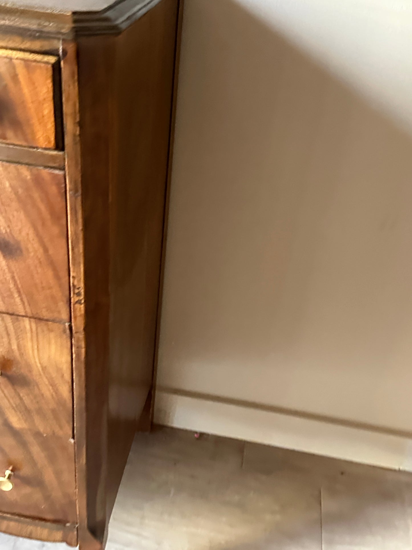 Dark walnut burl front dresser brass knobs