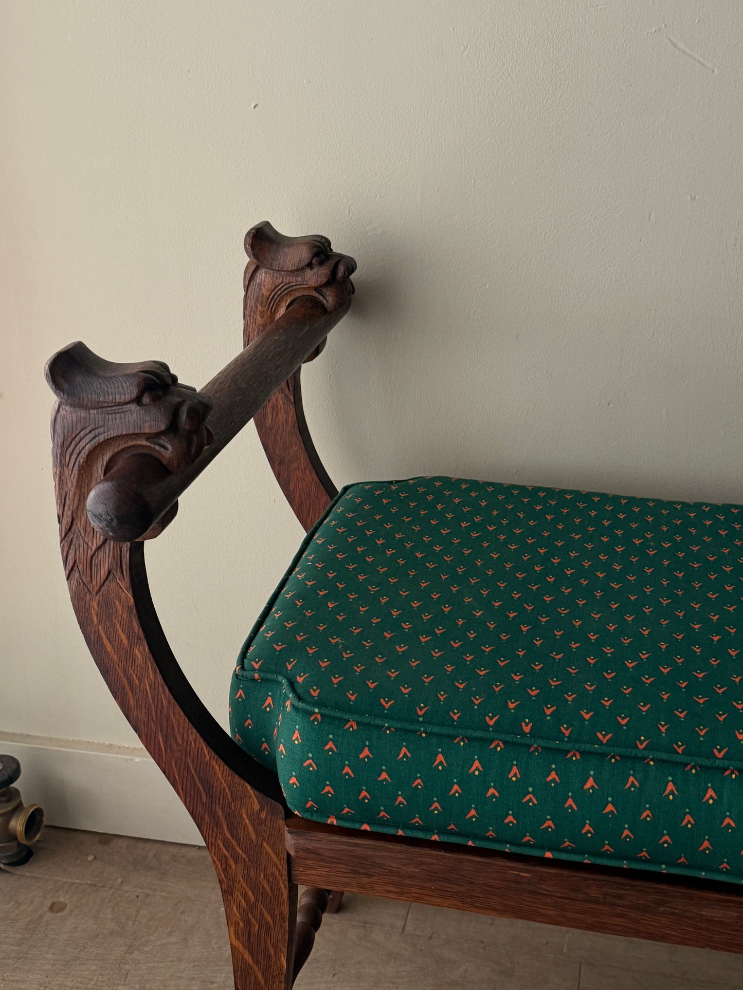 Oak griffin carved vanity stool