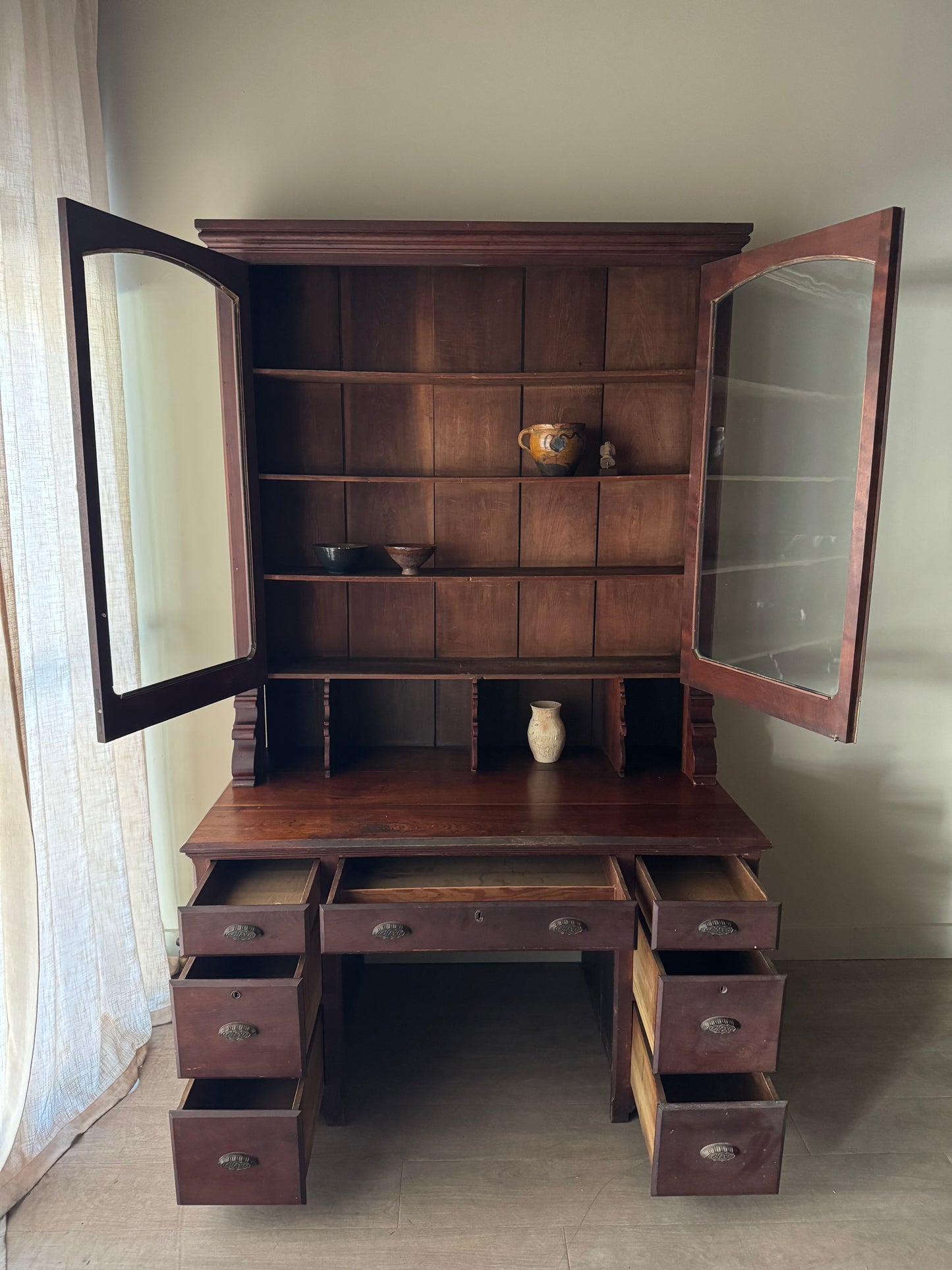 Victorian walnut two piece desk