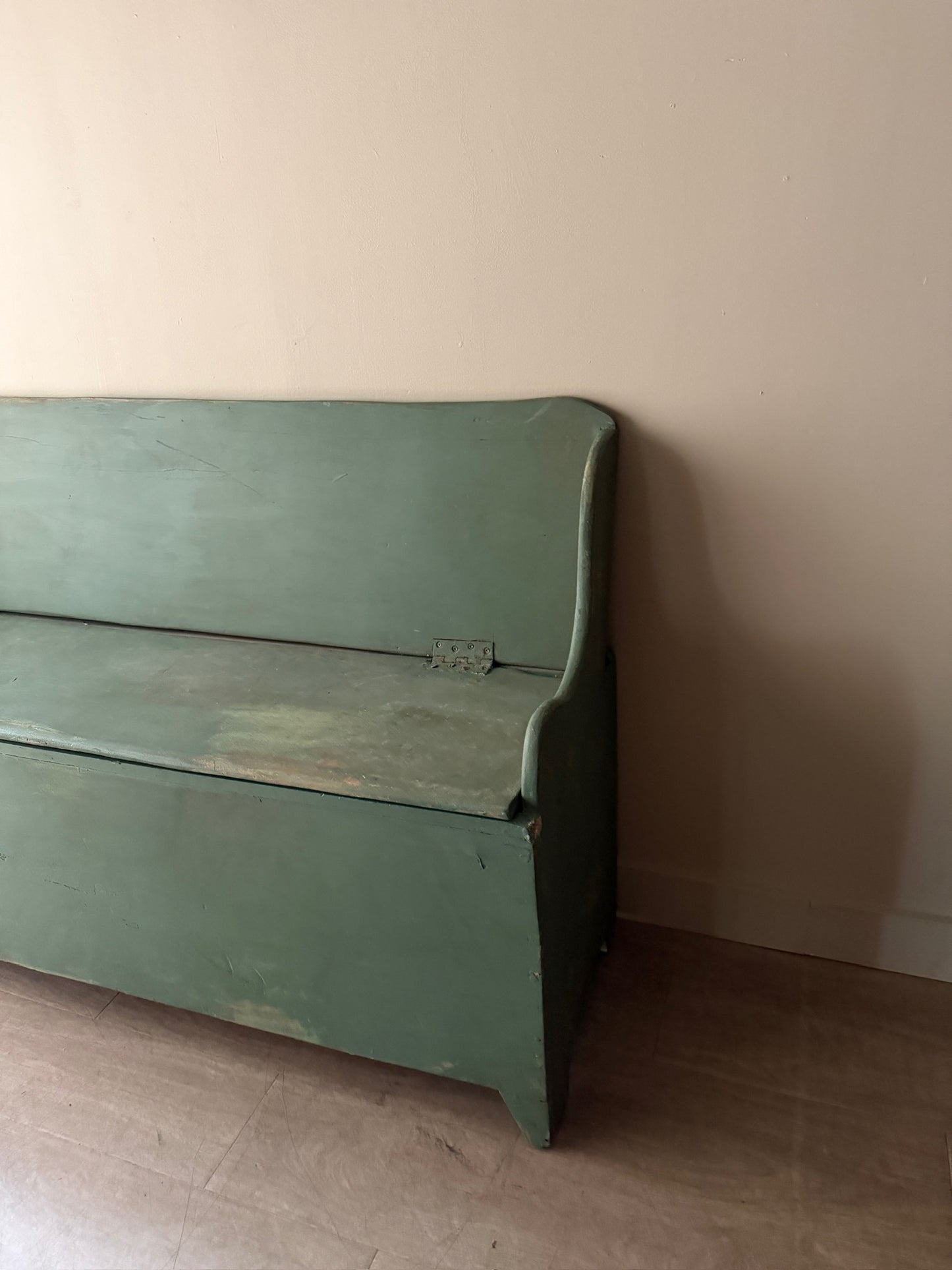 Blue painted pine storage bench