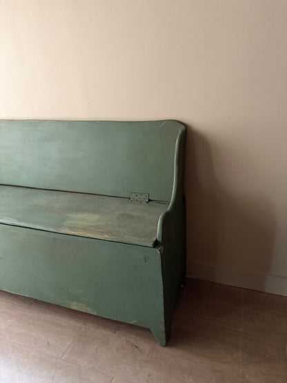 Blue painted pine storage bench