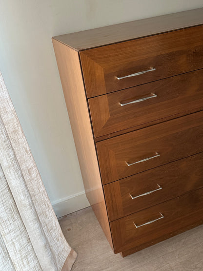 Walnut dresser with chrome handles