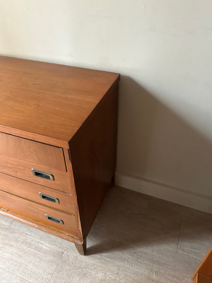 Campaign walnut 8 drawer dresser