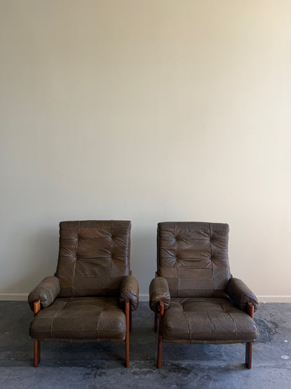 Ope Mobler Swedish green leather lounge chairs. Sold individually.
