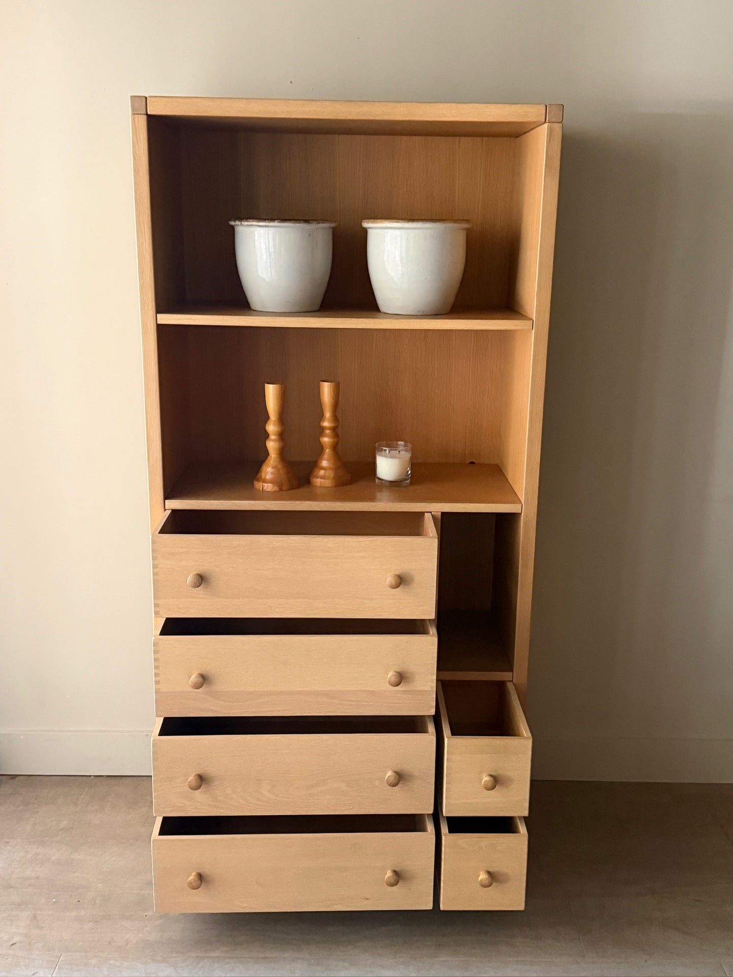 Danish oak bookcase with drawers
