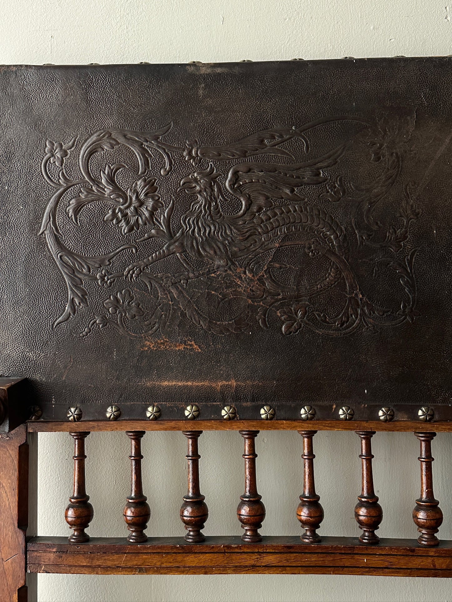 Embossed leather bench