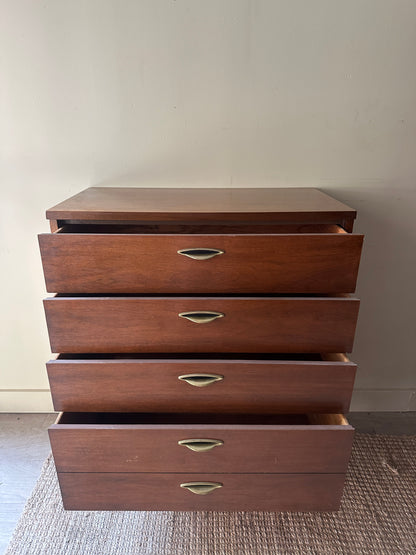 Brass handled walnut tallboy