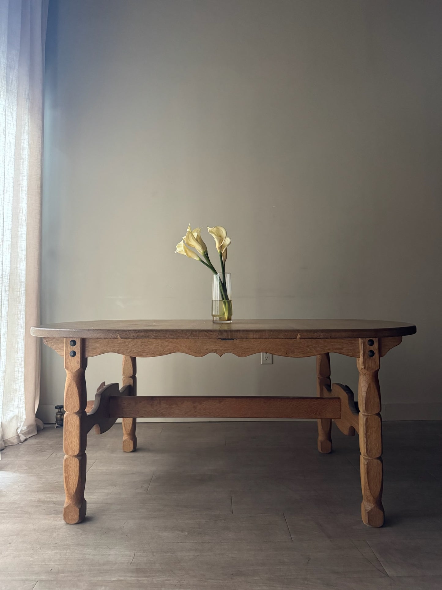Danish oak dining table with extensions