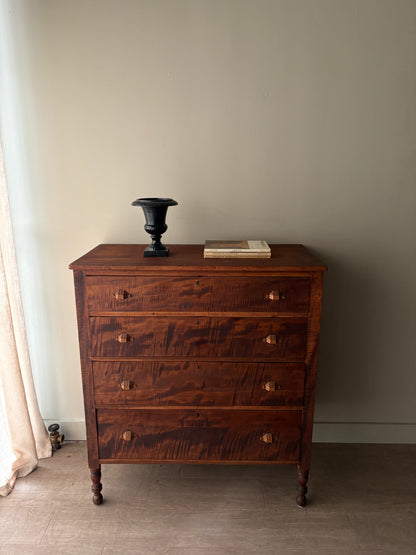 Pennsylvania Sheraton tiger maple tallboy dresser