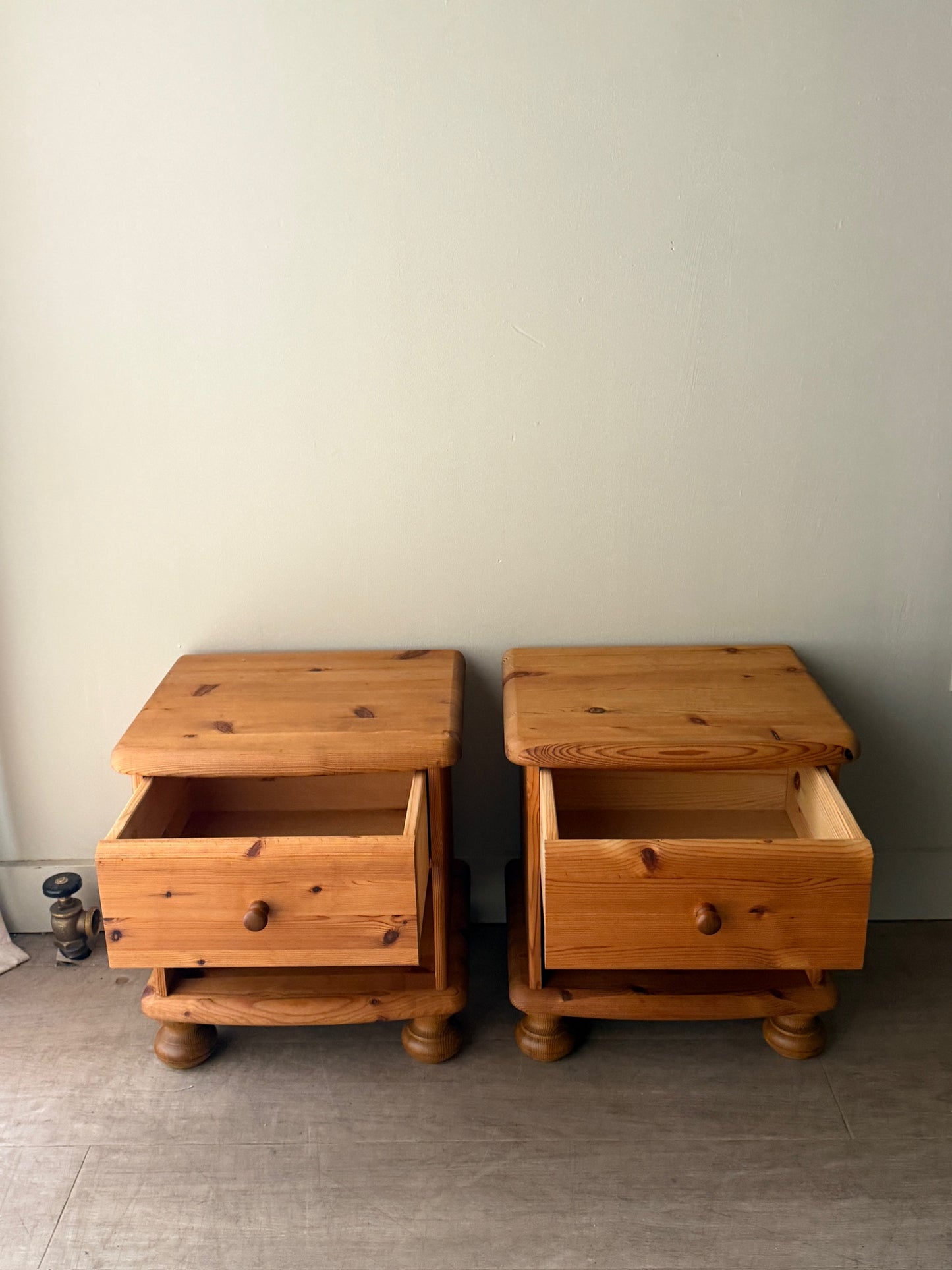 Pair of Scandinavian pine nightstands