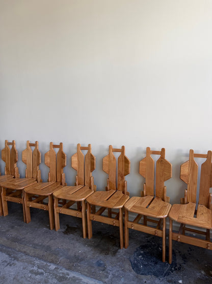 Brutalist Dutch elmwood dining chairs. Sold in pairs.