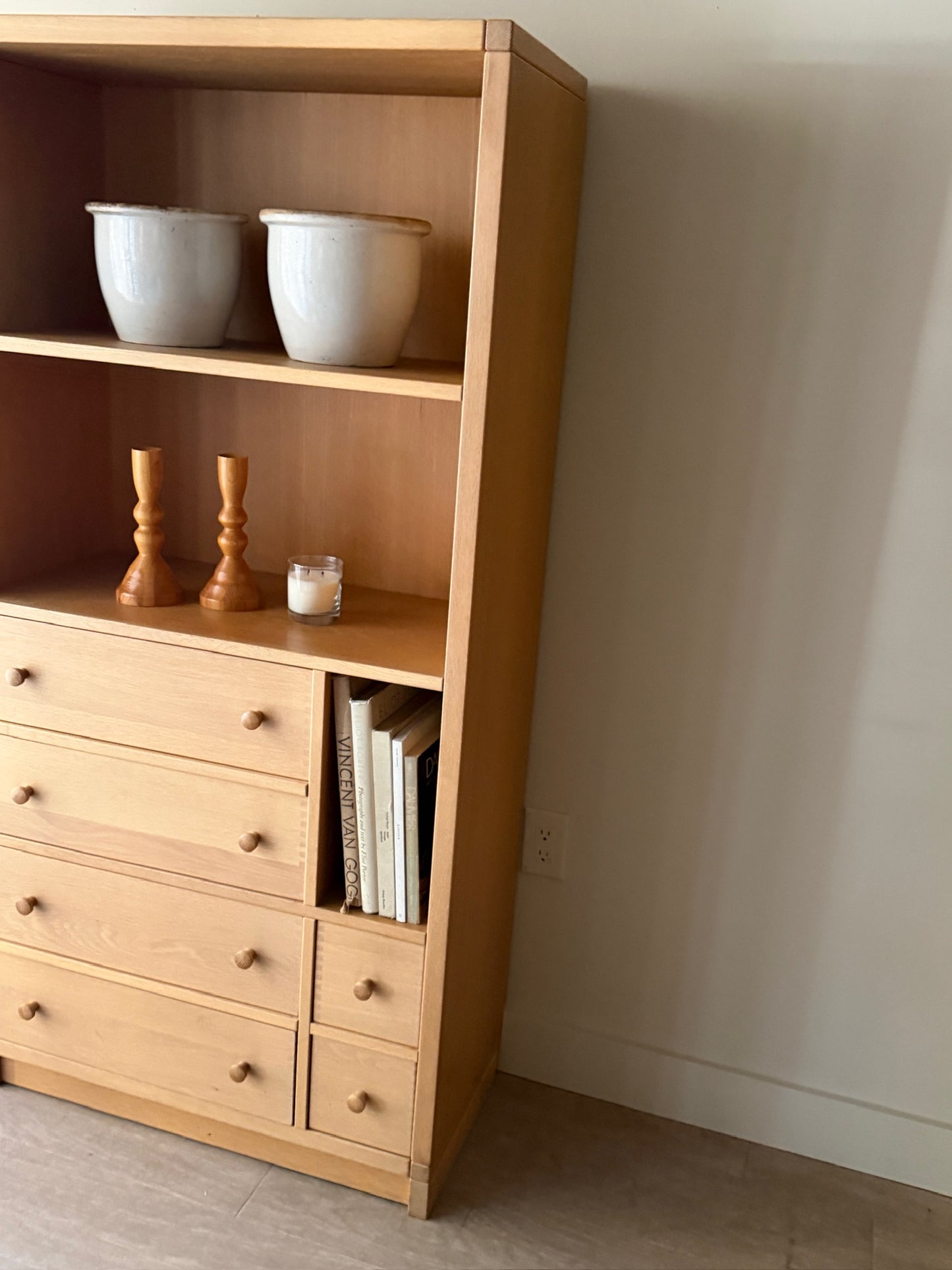 Danish oak bookcase with drawers