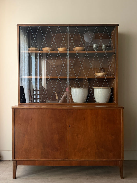 Scandinavian walnut two piece hutch