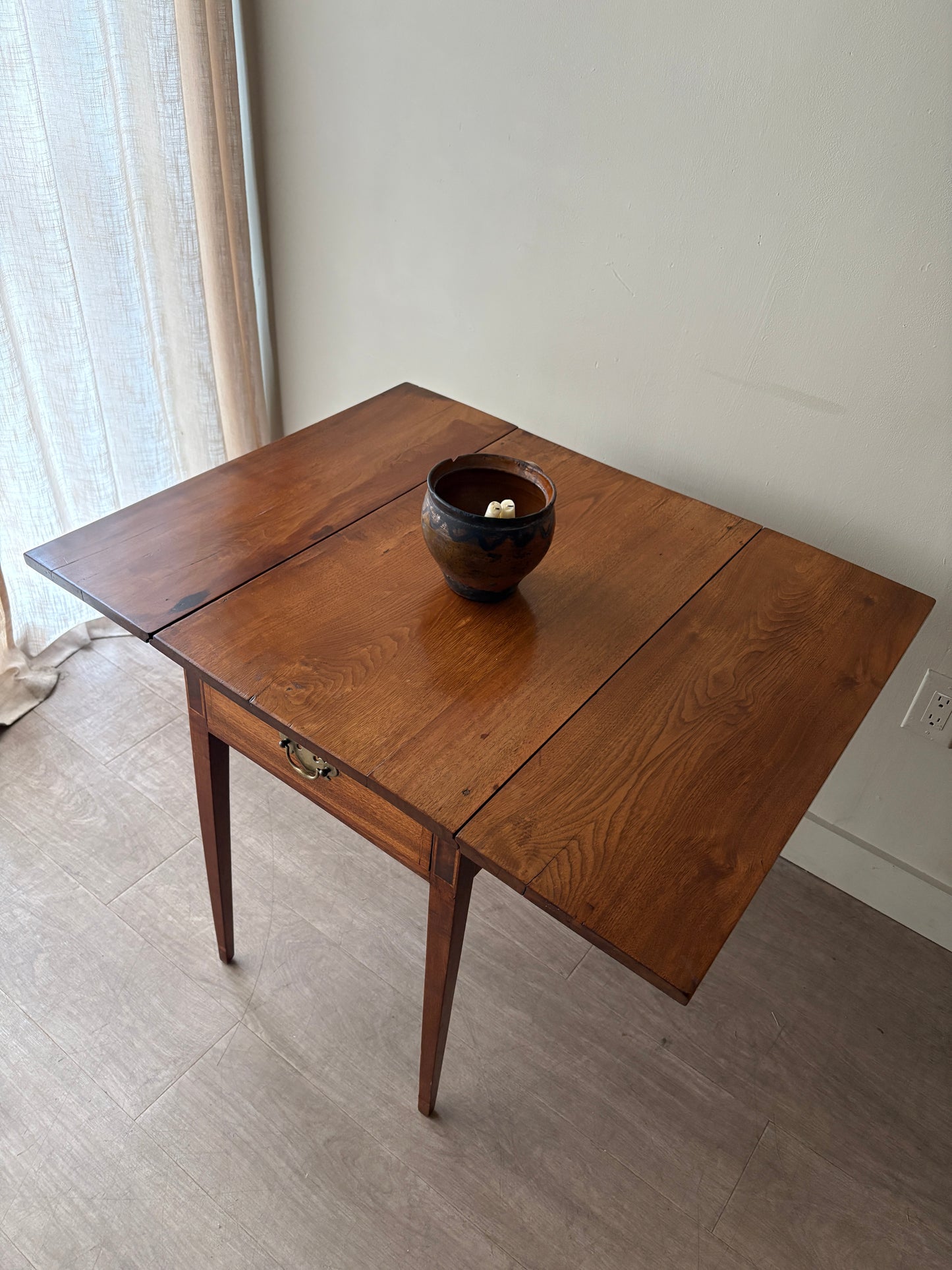 Inlaid walnut drop leaf table