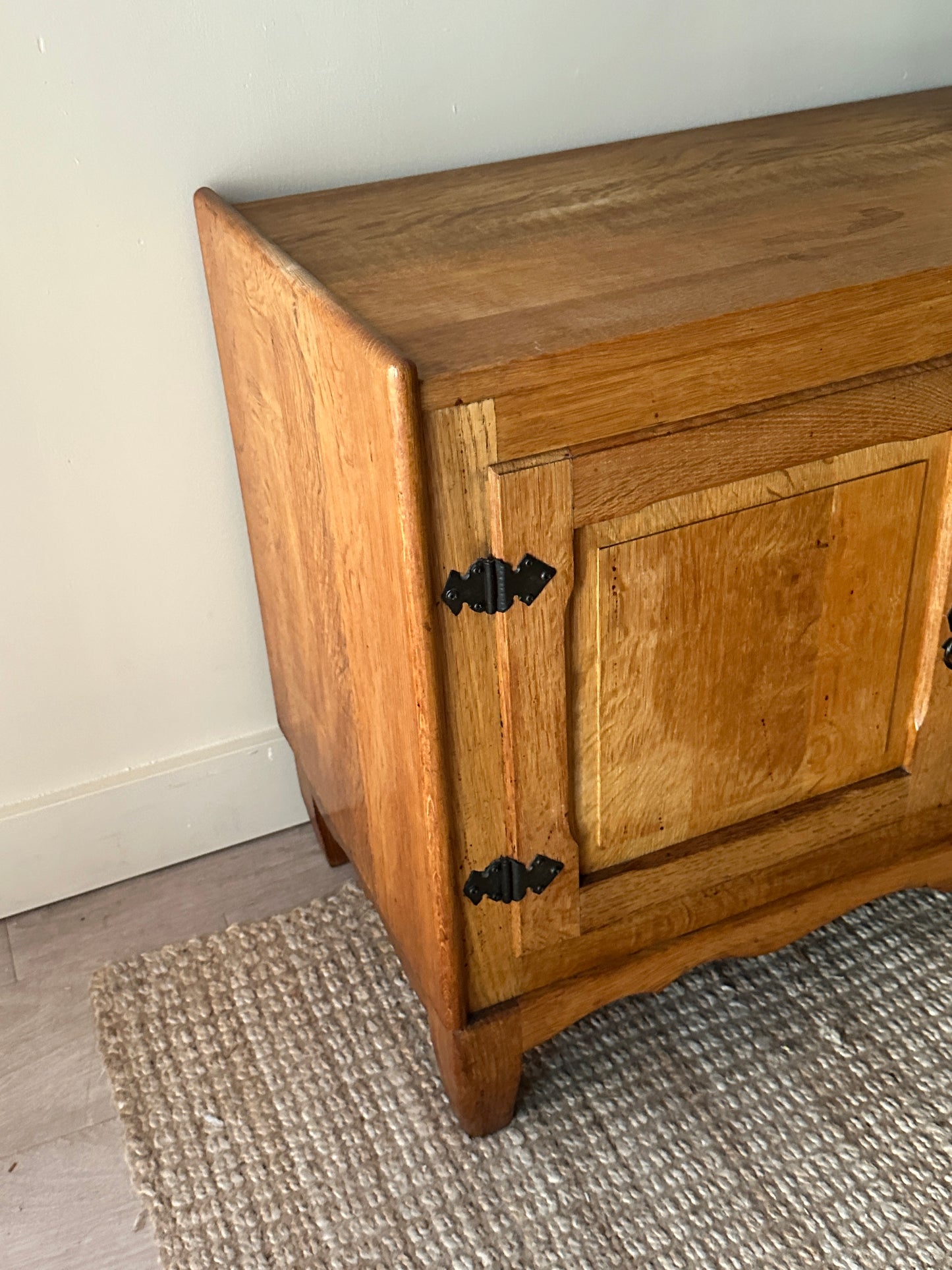 Danish oak sideboard with iron handles by Henning Kjaernulf