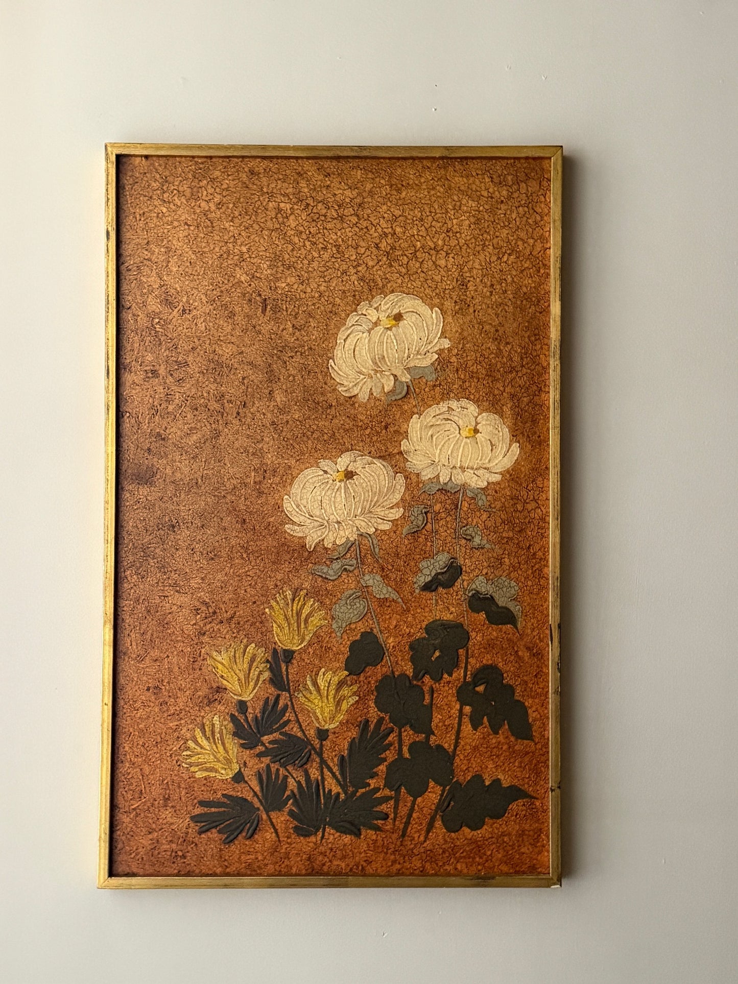Chrysanthemum painting on corkboard