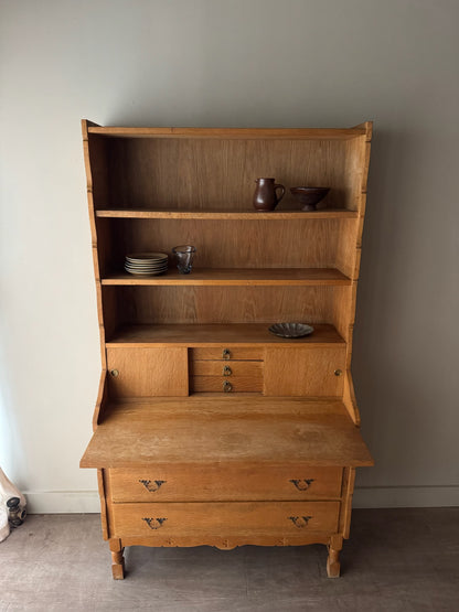 Danish oak secretary bookcase