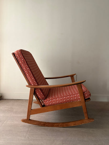 Walnut upholstered rocking chair