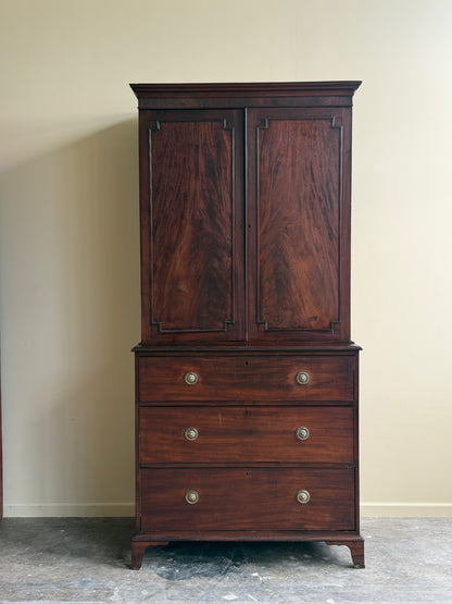 Georgian mahogany two piece linen press