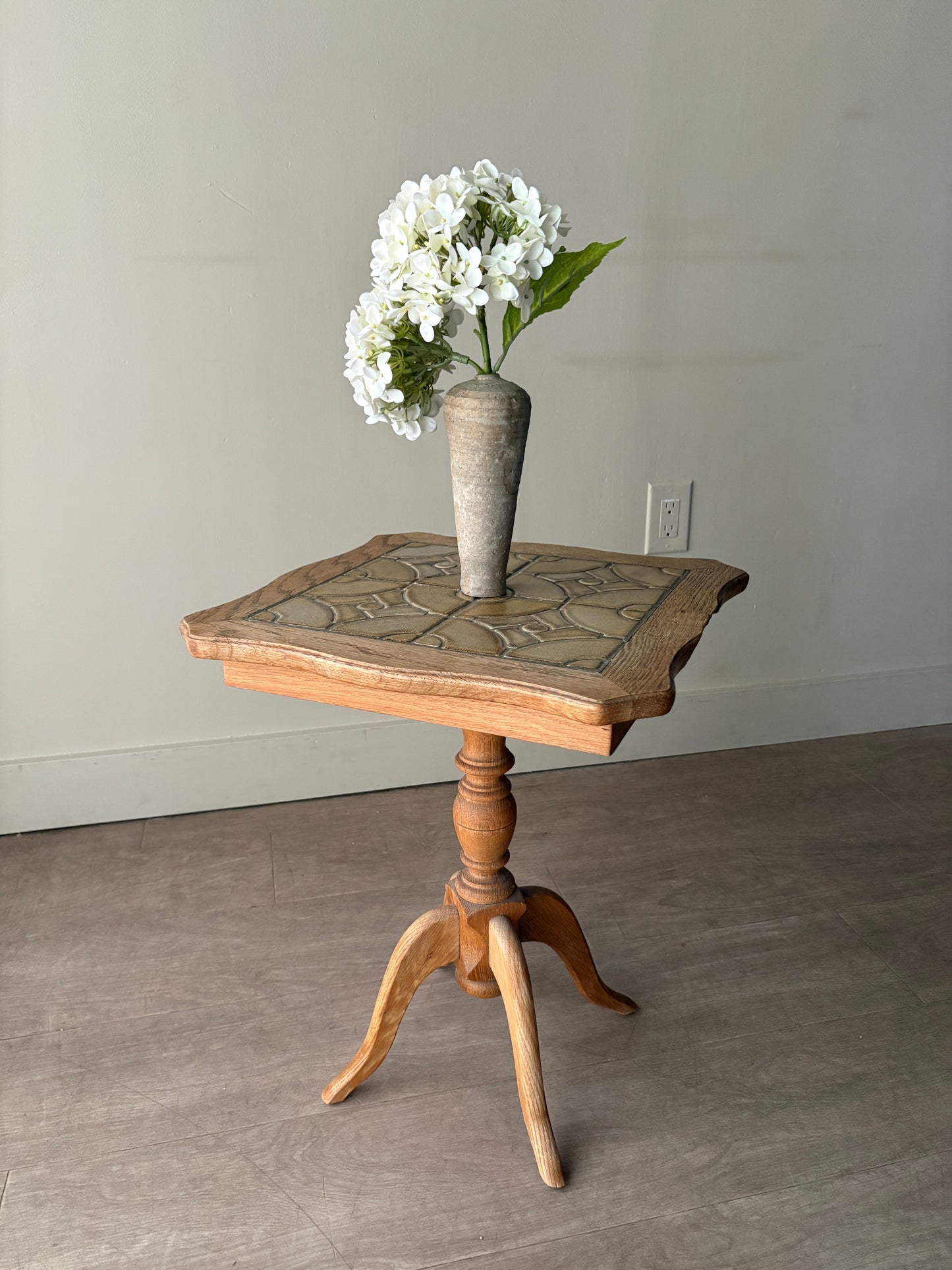Danish oak & tile side table