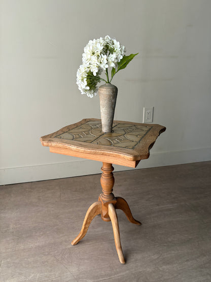 Danish oak & tile side table