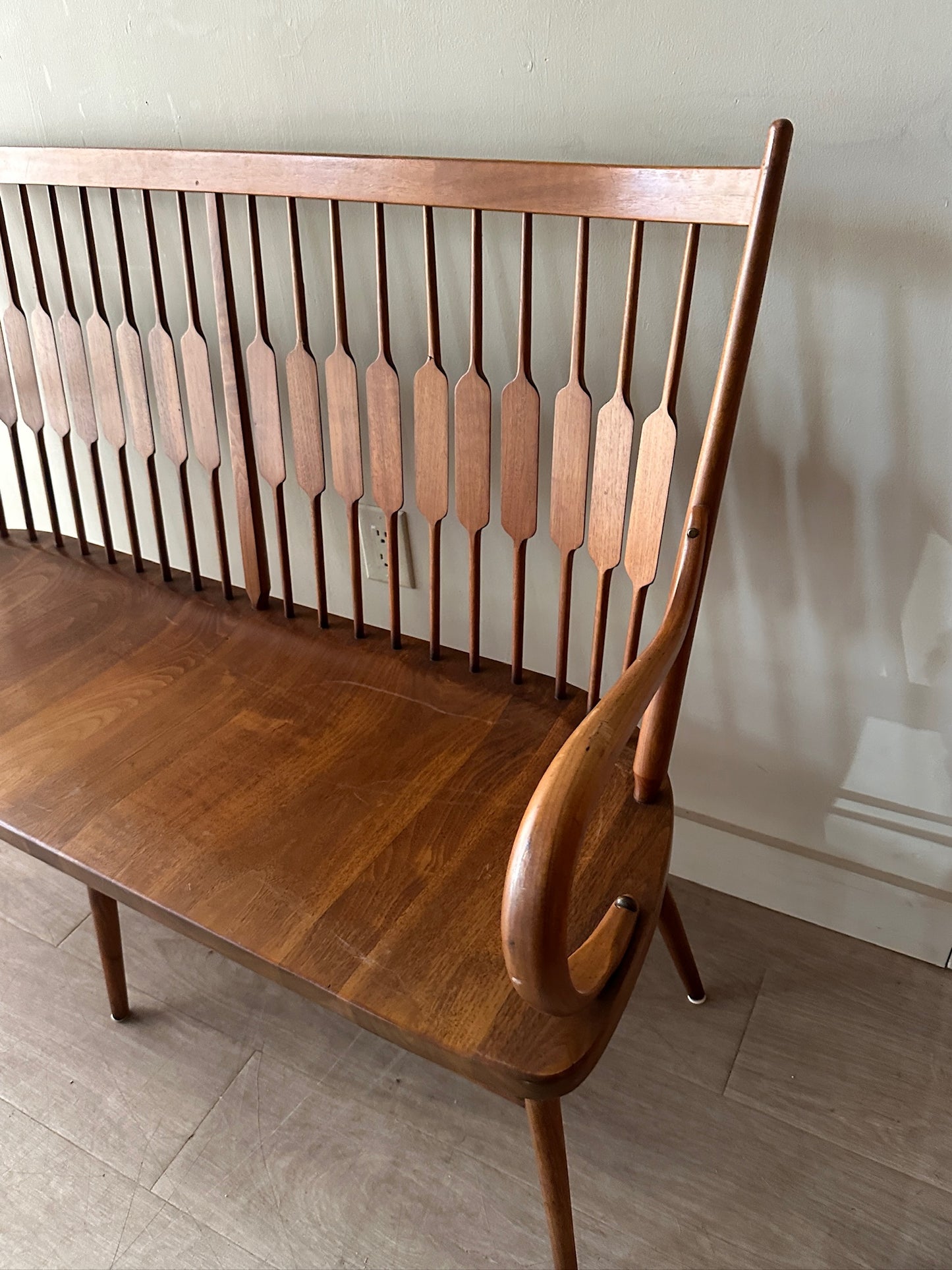 Walnut paddle-back bench