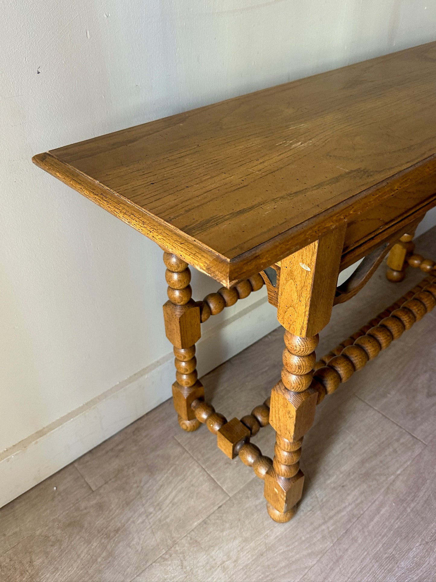 Oak bobbin leg console table