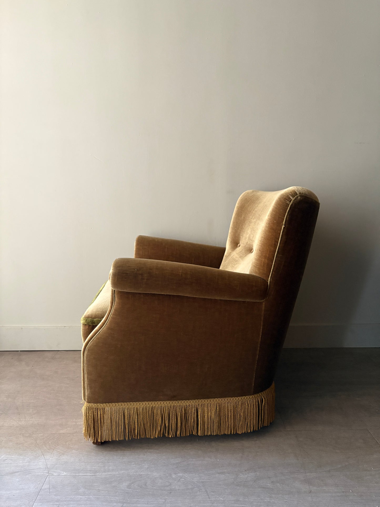 Danish olive mohair lounge chair