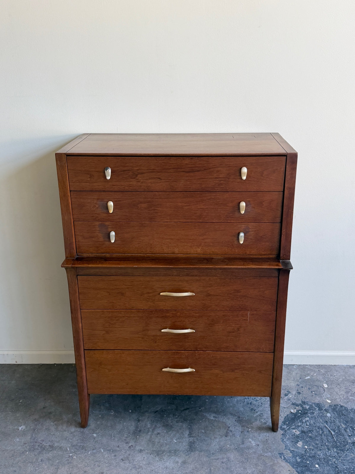 Drexel walnut tallboy dresser