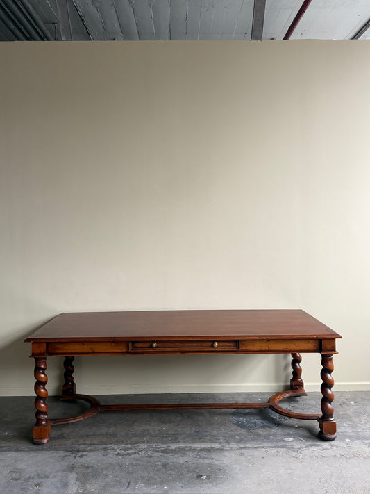 Walnut barley twist stretcher base refectory table