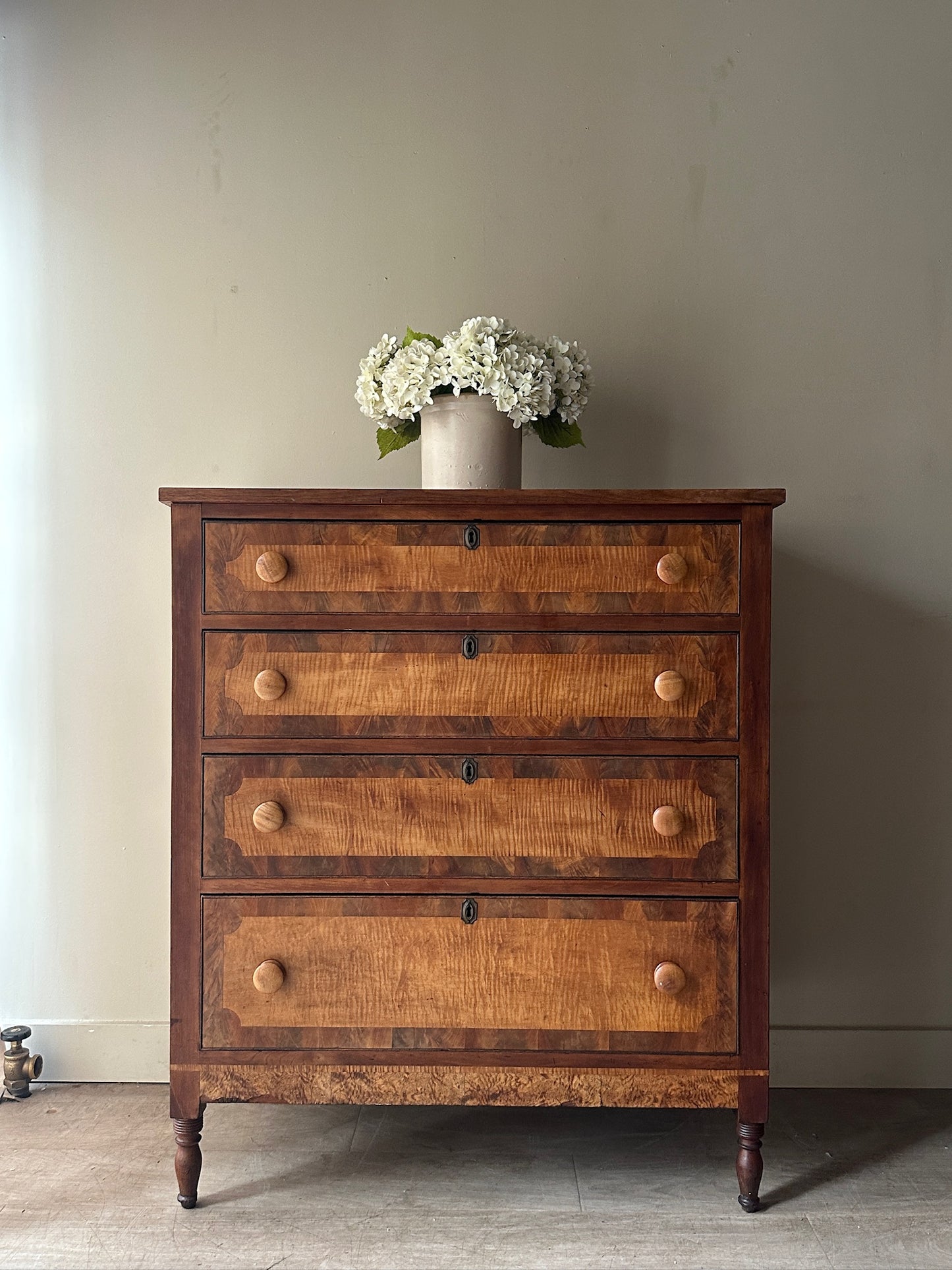 Pennsylvania Sheraton figured maple and walnut dresser