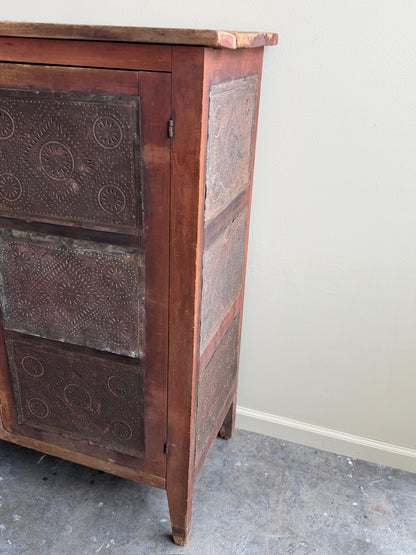Poplar punched tin cupboard