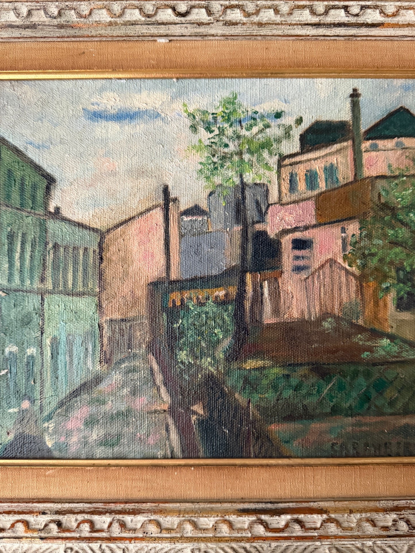 American School cityscape. Signed.