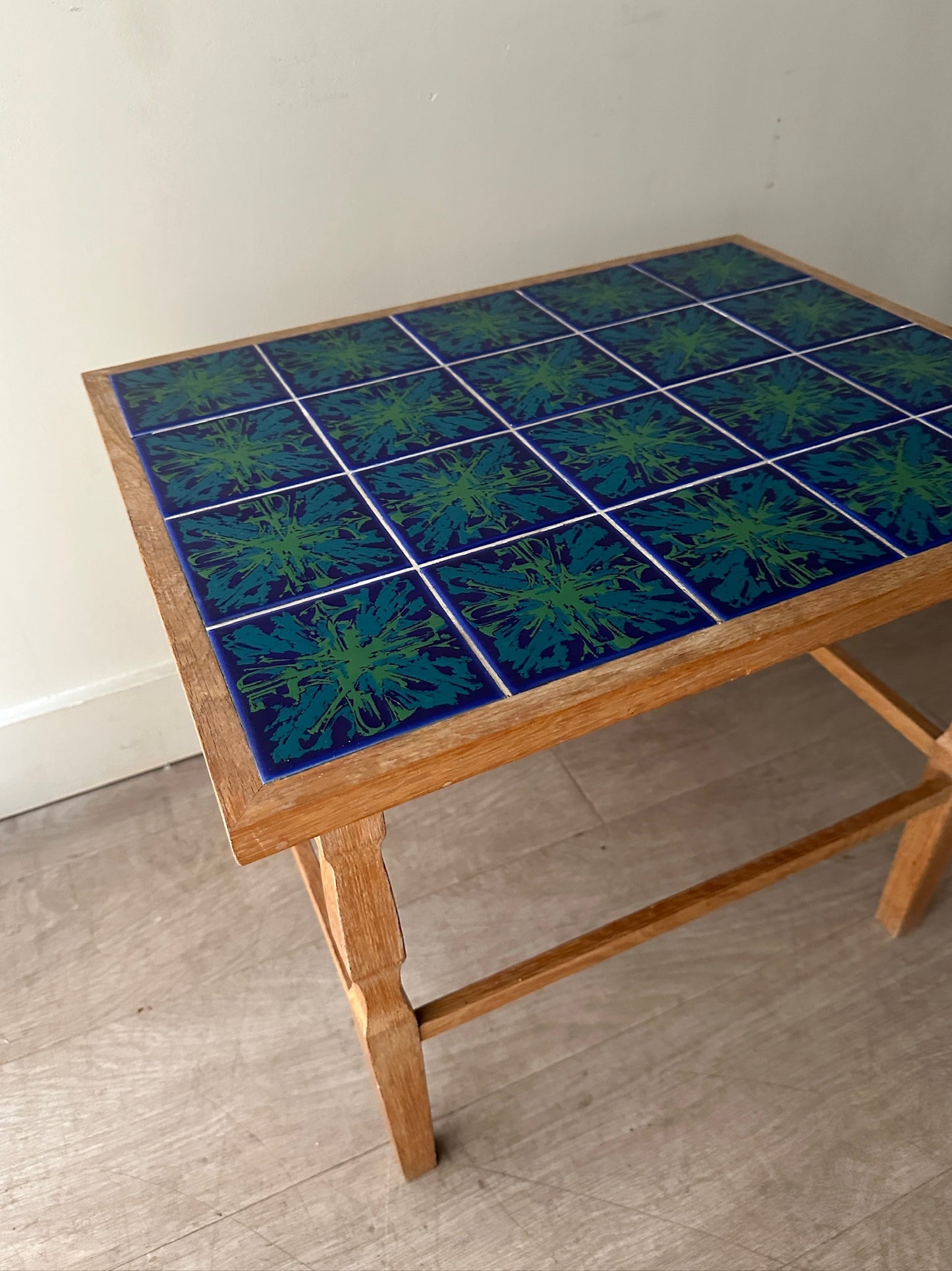 Danish oak and ceramic tile side table
