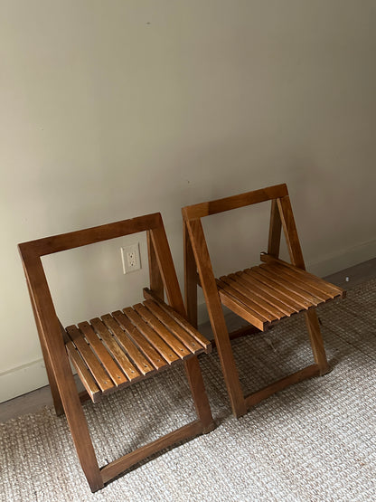 Pine folding chairs. Sold as pair.