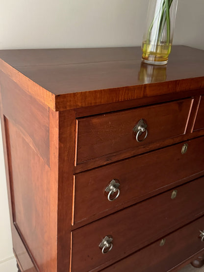 Sheraton cherry & tiger maple tallboy dresser