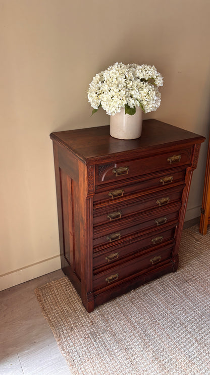 Side lock mixed wood dresser