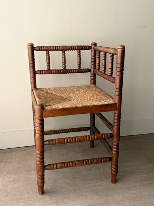 Dutch oak rush seat corner chair