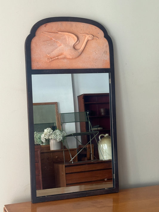 Metal and terracotta heron mirror