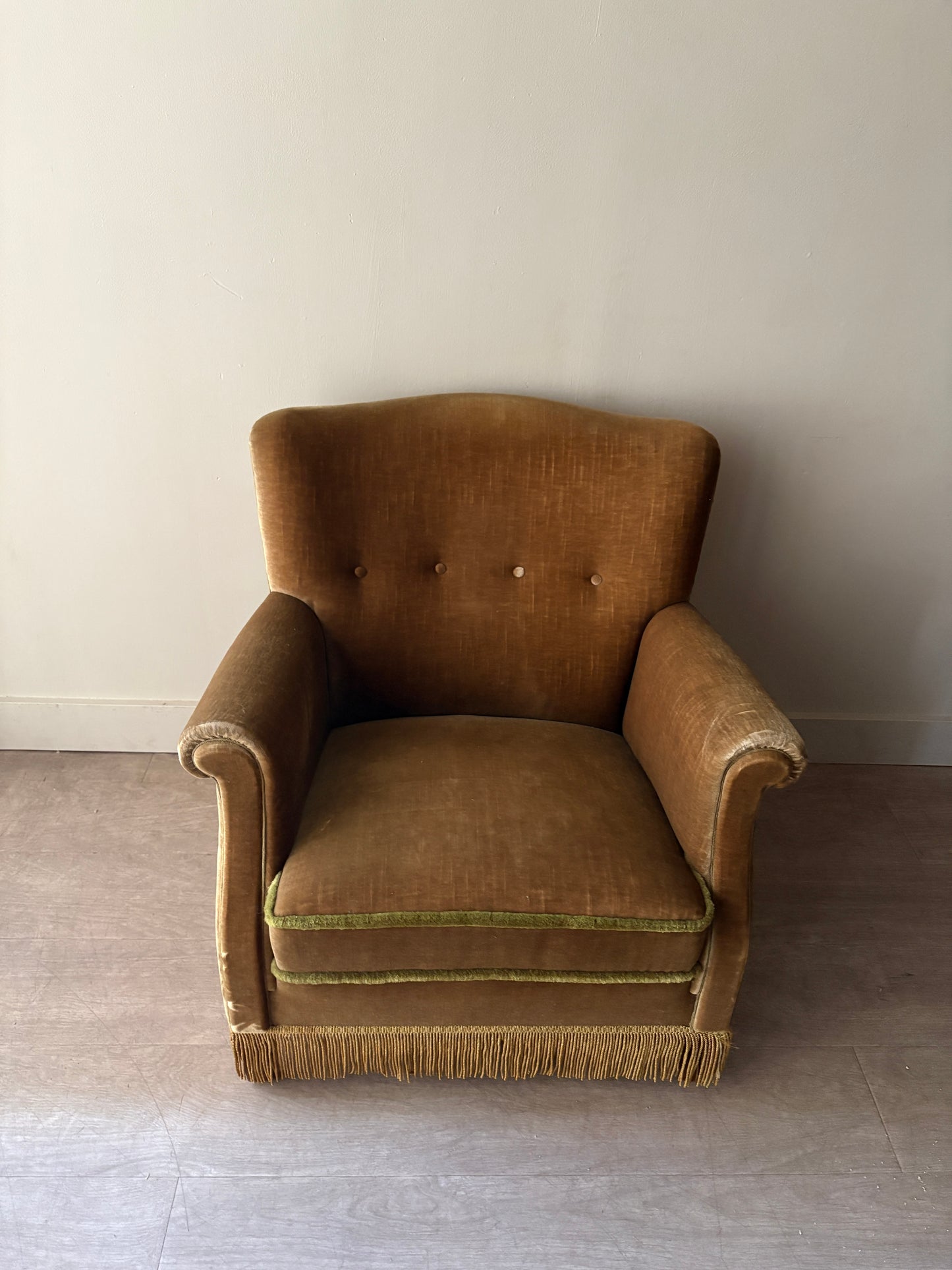 Danish olive mohair lounge chair