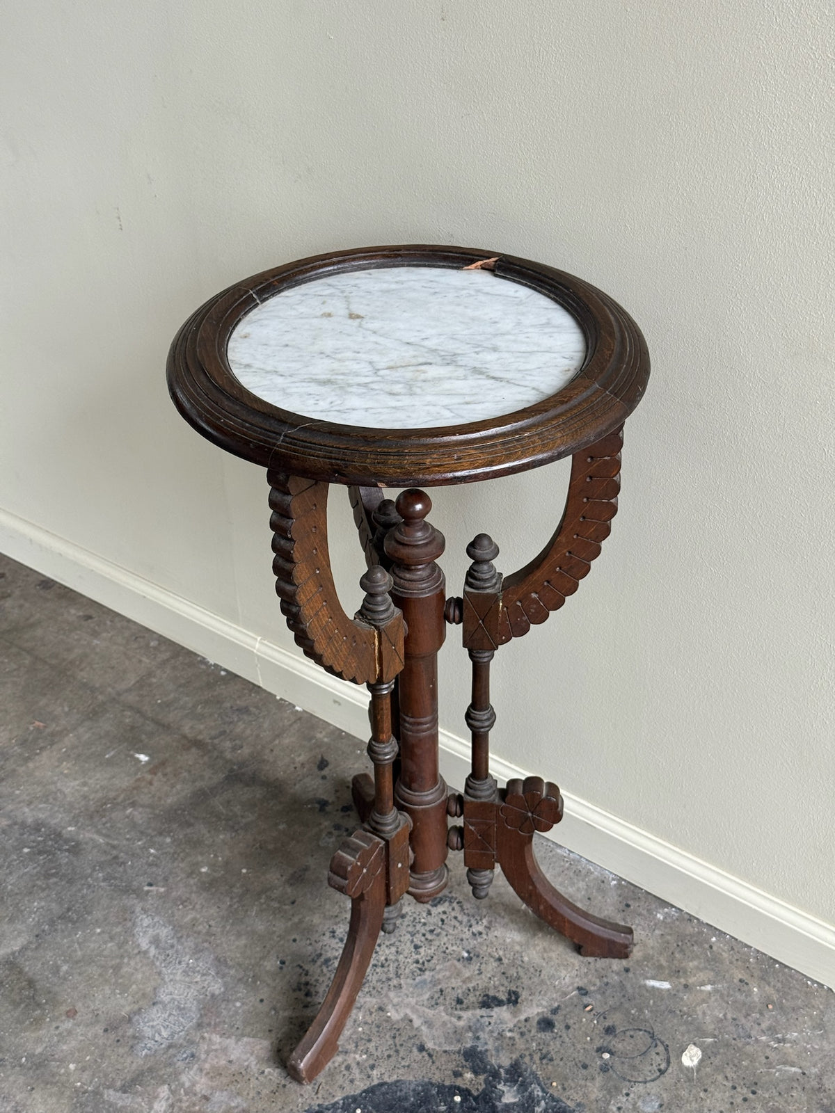 Victorian walnut marble top plant stand