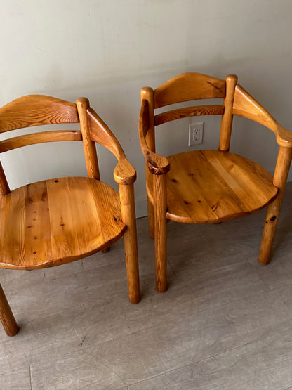 Rainer Daumiller pine dining chairs with arms. Sold as set of 2.