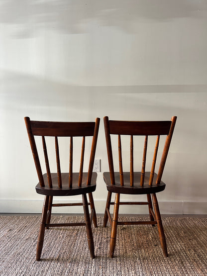 Pair of carved plank seat chairs