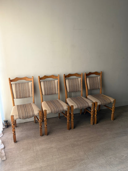 1970s Danish upholstered oak dining chairs. Sold as a set of 4.